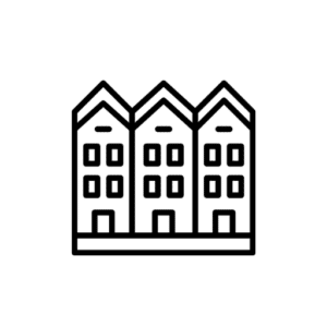 Symbolische Darstellung von drei nebeneinanderstehenden Reihenhäusern